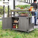 Outsunny Outdoor Grill Cart with Wheels and Storage, Solid Wood Outdoor Kitchen Island with Stainless Steel Top, Movable Bar Cart with Spice Rack, Side Handle, Integrated Hole for BBQ, Gray by CozyNest Decor