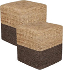 REDEARTH · Cube Pouf Foot Stool Ottoman - Jute Braided Pouffe Poof Accent Sitting Footrest for The Living Room, Bedroom, Nursery, Patio, Lounge - Set of 2 (14.5”x14.5”x16”; Natural Acorn) by CozyNest Decor