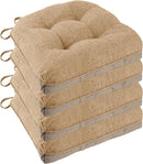 Non Slip Chair Cushions for Dining Chairs Set of 4 Kitchen Chair Cushions 18"x18"x3" Turfted Chair Pads Comfortable and Soft Seat Cushion with Ties, Cappuccino by CozyNest Decor