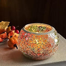 SHMILMH Mosaic Glass Candle Holder Set of 4, Votive Candle Holders Handmade Cracked Tealight Holders for Fall Christmas Diwali Home Decorations, Diwali Gift by CozyNest Decor