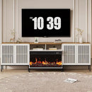 3-Sided Glass Farmhouse Fireplace TV Stand for TVs Up to 100 Inch, Entertainment Center with 36" Electric Fireplace, TV Console with Storage Cabinets for Living Room, Antique White by CozyNest Decor