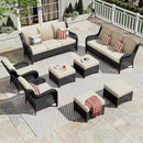 ovios 8 Pieces Patio Furniture Set, Outdoor Wicker Sofas with 2 Chairs, 4 Ottomans and Comfy Cushions, All Weather High Back Couch Set for Deck Porch, Brown Rattan, Beige by GreenHaven Gardens