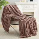 Amélie Home Faux Fur Throw Blanket for Couch, Cozy Fuzzy Fluffy Fur Luxurious Soft Striped Plush Gift Blankets for Family Sofa Chair Bed Living Room Bedroom, 55"x70", Light Coffee by CozyNest Decor
