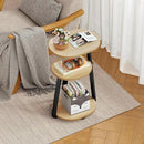 Side Table, Small End Table with Metal Frame, 3-Tier Bedside Tables, Round Side Tables for Living Room Bedroom Couch Bathroom, Oval, Modern Oak by CozyNest Decor
