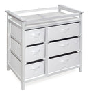 Badger Basket Modern Baby Changing Table - Diaper Station Organizer with 6 Storage Drawers, Reversible Baskets, Safety Rails - Baby Nursery Furniture with Changing Pad and Belt - White by TinyTreasures Baby Boutique