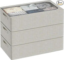 3PCS Under Bed Storage Bins with Metal Frame, Linen Fabric Frame Storage Box Clothes Organizer Bins, Underbed Container with Clear Window (Light Grey, 23.6 x 13 x 6IN) by CozyNest Decor