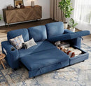 LINSY HOME Sectional Sleeper Sofa with Pull Out Couch Bed - Convertible Plush Corduroy Cloud Couch with Storage Chaise & USB Charging, Comfy L Shaped Modular Couches for Living Room Apartment, Blue by CozyNest Decor