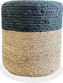 Jute Pouf Ottoman | Footrest Pouf | Hand Braided - Round Boho Pouffe - for Living Room, Bedroom, Nursery (16"x16"x16") Navy by CozyNest Decor