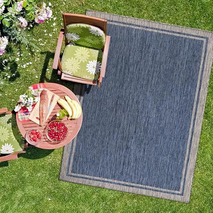 CAMILSON Outdoor Rug, 6x9 Bordered Navy Blue Gray Modern Area Rugs for Indoor and Outdoor Patios, Porches Waterproof Washable Porch Deck Outside Carpet (Bordered Navy, 6 x 9), photo 3 of 9