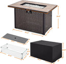Nuu Garden Outdoor 43" 50,000 BTU Propane Gas Fire Pit Table, Ceramic Tabletop and Rattan Weaved Iron Frame, Water-Proof Oxford Cover, Glass Wind Guard, Glass Beads, Lid Included, Dark Brown & Coffee by GreenHaven Gardens