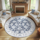 jinchan Round Rug 8ft Area Rugs Vintage Floral Distressed Design Machine Washable Non-Slip Low-Pile Ultra-Thin Circle Rug for Living Room Dining Room Bedroom Home Office Farmhouse (8' Round,Dark Blue) by TinyTreasures Baby Boutique