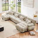 U Shaped Couch Sectional Couch, 4-Seater Cloud Couch Sectional Oversized Couch, Sofa Bed Couch with Round Bolster Armrests 6 Pillows, Modular Couch Home Sofa Living Room Couch by CozyNest Decor