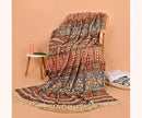 Handmade Cotton Floral Throw Blanket | Indian Block Print with Tassels | Boho Fringed Sofa & Bed Cover | 48x70 Inches Lightweight Decorative Throw for Couch, Living Room & Bedroom by CozyNest Decor
