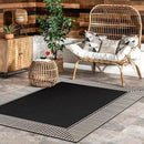 nuLOOM 9'6" x 12' Outdoor Area Rug, Casual Design With Striped Border, Stain Resistant, Highly Durable, For Patio, Balcony, Bedroom, Living Room, Dining Room, Bathroom, Black by CozyNest Decor