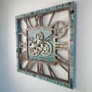 The Gears Clock 24'' Inch Square Real Moving Gear Wall Clock Vintage Industrial Oversized Rustic Farmhouse (Aqua Green) by CozyNest Decor