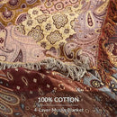 Boho Throw Blanket for Couch Sofa Bed, 100% Cotton Woven Quilt with Tassel 60”x80”, Super Soft Muslin Blanket with Patchwork Printed, Decorative Reversible Bed Blanket/Cover for All Seasons by CozyNest Decor