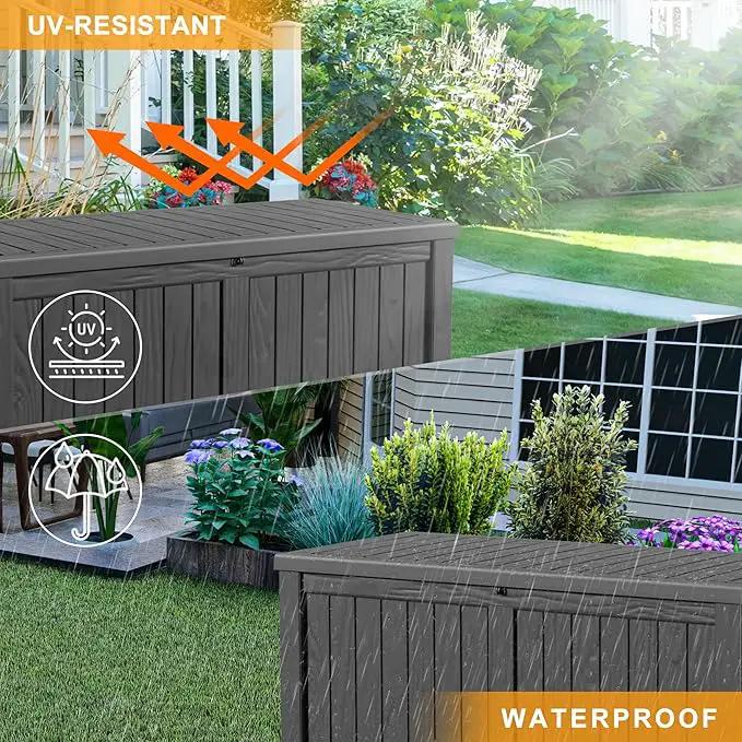 DRATO 120 Gallon Large Deck Box, Outdoor Storage Box for Patio Furniture, Patio Cushions, Gardening Tools, Pool Supplies,660lbs Weight Capacity,Waterproof Resin Storage Boxes, photo 4 of 7