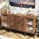 Farmhouse TV Stand for TVs up to 70 Inch, Entertainment Center TV Console with Storage Cabinets and Glass Doors,Media Console for Living Room,Brown by CozyNest Decor