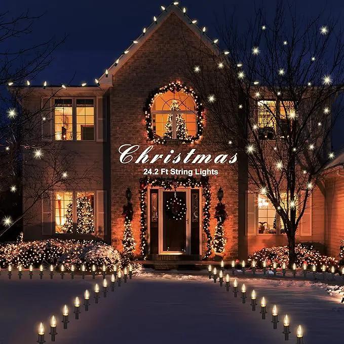 Outdoor Warm Christmas Pathway Lights, 24.2ft 20 Lights with Stakes, Outside Walkway Marker, C9 Christmas Decor, Driveway Decorations, Waterproof, Hanging or Plugging, photo 4 of 9