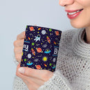 Personalized Mug for Kids - Outer Space - Custom Name/Text, Ceramic Hot Chocolate/Cocoa/Coffee Cup for Boys/Girls, Birthday/Christmas/Holiday Gift - 15 oz, Navy Blue Handle by TinyTreasures Baby Boutique