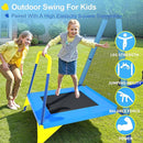 440lbs Kids Swing Set, 3-in-1 Outdoor Playground with Saucer Swing, Belt Seat & 4ft Trampoline, Heavy Duty A-Frame Metal Stand & Safety Stakes, Backyard Playset for Toddlers 3-8 Years Old by TinyTreasures Baby Boutique