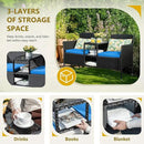 Flamaker Outdoor Furniture Patio Loveseat Wicker 2-Seat with Built-in Table and Cushions Rattan Porch Chairs Bench for Balcony, Lawn, Backyard (Blue) by CozyNest Decor