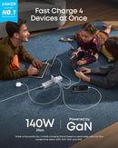 Anker Charger (140W, 4-Port, PD 3.1) with USB-C Cable by Anker