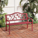 PHI VILLA Outdoor Patio 50" Metal Park Bench Red, Steel Frame Bench with Backrest and Armrests for Porch, Patio, Garden, Lawn, Balcony, Red Bird by GreenHaven Gardens