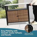 Grill Cart Outdoor with Wheels, Outdoor Prep Table with Wicker Storage and Rolling Wheels, Kitchen Island Serving Cart with Stainless Steel Table Top for BBQ, Porch, Patio, Brown by CozyNest Decor