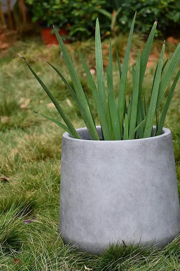 Kante 15.3" Dia Round Concrete Planter, Outdoor Indoor Large Plant Pots Containers with Drainage Hole and Rubber Plug for Home Garden Patio, Natural Concrete, photo 4 of 15