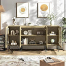 Farmhouse TV Stand for TVs up to 70 Inch, Entertainment Center TV Console with Storage Cabinets and Glass Doors,Media Console for Living Room,Oak by CozyNest Decor