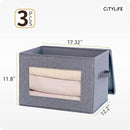 Citylife 3-Pack Collapsible Storage Bins with Lids, Linen Fabric Foldable Storage Boxes, Cube Closet Organization for Clothes, Blankets and Books, Gray by CozyNest Decor