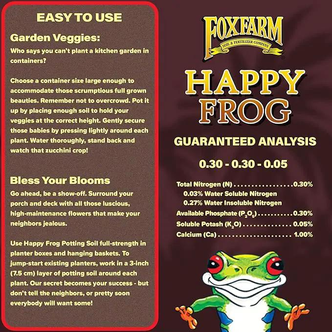 FoxFarm Happy Frog Potting Soil, 2cu ft - for Indoor/Outdoor Container Plants, Improves Root Efficiency, pH Adjusted for Optimal Nutrient Uptake - Contains Mycorrhizae and Humic Acids, photo 2 of 6