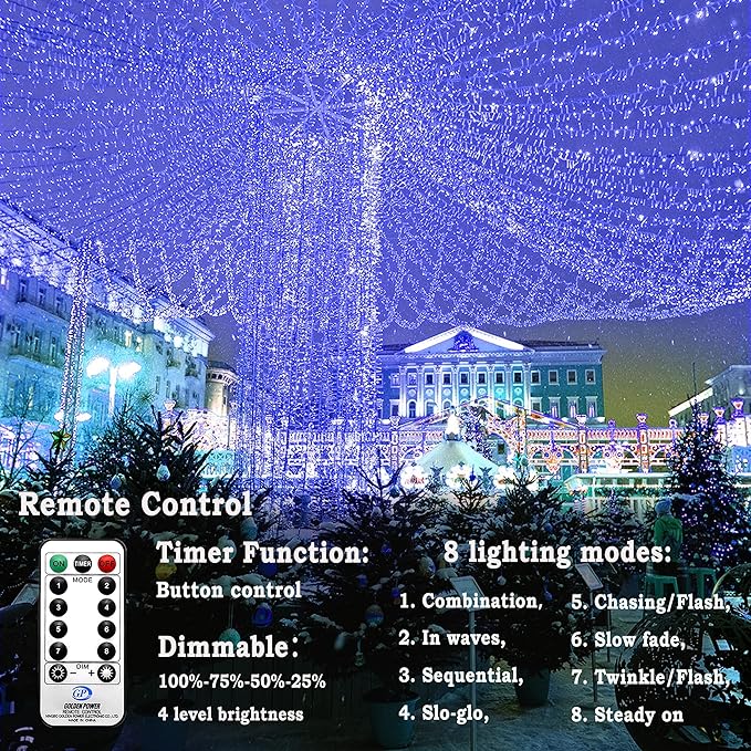 KNONEW 403ft 1000 LED String Lights Outdoor Christmas Light 8 Modes & Timer Fairy Lighting Plug in Waterproof for Xmas Yard Tree Wedding Party Holiday Decorations (Blue), photo 6 of 9
