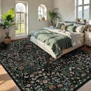 9x12 Black Vintage Floral Area Rug,Washable Large Boho Living Room Rugs,Botanical Print Non-Slip Stain Resistant Lightweight Carpet for Bedroom Dining Room Nursery by TinyTreasures Baby Boutique