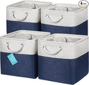 OrganiHaus 11x11 Cube Storage Bins 4 Pack, Foldable Cube Storage Organizer w/ Rope Handles, Collapsible Fabric Bins for Toys, Clothes & Closet Organization, Fabric Square Baskets - Navy Blue by CozyNest Decor