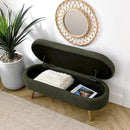 Oval Storage Bench 43.5" Linen Fabric Upholstered Entryway Bench with Solid Wood Legs Ottoman Bench Indoor Bench for Living Room/Bedroom/End of Bed/Entryway (Dark Green) by CozyNest Decor