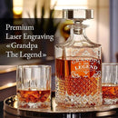 Luxury Gift For Men - Grandpa The Legend - Unique Engraved Whiskey Decanter Set For Beloved Grand Father or Dad Christmas, Birthday Gift – 4 Whiskey Glasses And Decanter Set for Whisky, Bourbon Ets. by CozyNest Decor