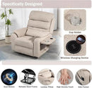 Power Lift Recliner Chair for Adults Elderly Lay Flat Velvet Recliners with Massage Heating, Extended Footrest, Wireless Charging Device, USB Ports, Cup Holder, Lumbar Pillow by CozyNest Decor