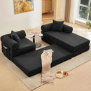107" Oversized Convertible Sleeper Sofa Bed, Corduroy L Shape Sectional Couch, Folding Sofa Bed with Side Pocket, Modern Cloud Floor Mattress Couch, Modular Sofa for Living Room, Black by CozyNest Decor