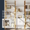 Triple 5 Tier Bookshelf, Industrial Large Bookcase with Storage Cabinet, Tall Gold Bookshelf with 14 Open Display Shelves Metal Frame Furniture for Living Room Bedroom Home Office Gold & White by CozyNest Decor
