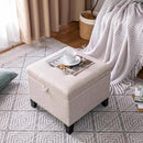 Adeco 18 Inch High Cube Ottoman Storage, Linen Chair Foot Stools, Upholstered Vanity Stool with Hinged Lid, Solid Wood Legs (Beige Grey) by CozyNest Decor