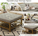 Large Square Ottoman Coffee Table, Linen Solid Upholstered Footrest Ottoman with Solid Wood Shelf Storage Tufted Coffee Table for Bedroom Living Room, Linen by CozyNest Decor