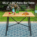 PHI VILLA Bar Height Patio Dining Table, 41" Wood Like Outdoor Bar Table, Rectangle Steel Slatted Bar Dining Table with 1.57" Umbrella Hole for Patio, Garden, Yard, Yellow by CozyNest Decor