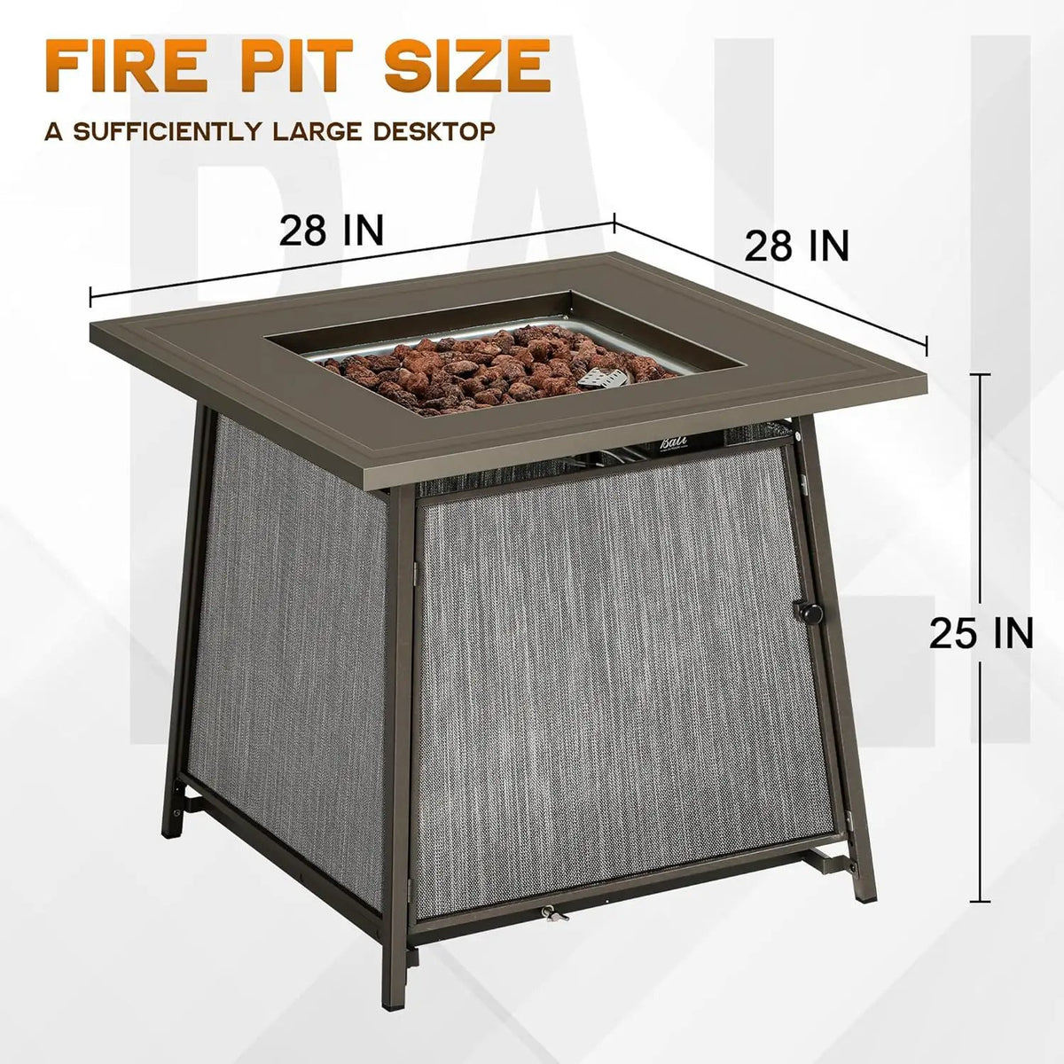 BALI OUTDOORS 50,000 BTU Propane Fire Pit Outdoor, 28 inch Propane Fire Pit Table Square, Gas Firepits for Outside Patio, Garden, Backyard, photo 5 of 6