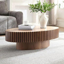 Oval Coffee Table for Living Room, Modern Fluted Coffee Tables with Pedestal Base, Handcrafted Centre Tea Tables Easy Assembly-43.7" Walnut by CozyNest Decor