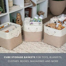 OrganiHaus 12x12 Cube Storage Bins 4 Pack, Foldable Cube Storage Organizer w/ Rope Handles, Collapsible Fabric Bins for Toys, Clothes & Closet Organization, Fabric Square Baskets - Beige/White by CozyNest Decor