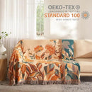 Boho Throw Blanket for Bed 80”x90”, 100% Cotton Woven Blanket for Couch Sofa, Ultra Soft 4-Layer Muslin Quilt with Floral Printed, Farmhouse Bed Blanket/Cover for Living Room Decor by CozyNest Decor