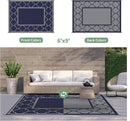 GENIMO 6' x 9' Outdoor Rug Waterproof for Patio Decor, Foldable Reversible Plastic Straw Area Rugs Mat for Camper, Outside Carpet for Rv, Deck, Porch, Picnic, Beach, Balcony, Blue & Grey by CozyNest Decor