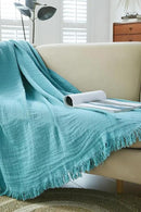 100% Cotton Muslin Throw Blanket for Bed, Couch, Small, Decorative, Soft, Pre-Washed, Breathable and Lightweight Gauze Blanket with Fringes, Suitable for All Seasons, Teal, 50"x60" by CozyNest Decor